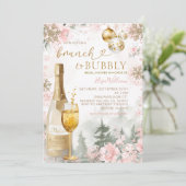 Roze sneeuwvlokken brunch en bubbelchampagne  kaart (Staand voorkant)