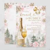 Roze sneeuwvlokken brunch en bubbelchampagne  kaart (Voorkant / Achterkant)