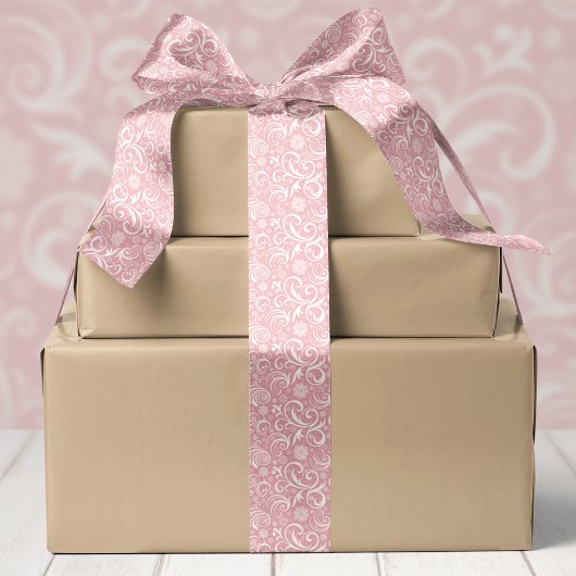 Roze sneeuwvlokken en kerstswirls satijnen lint