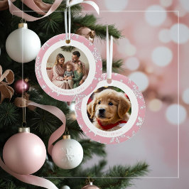  Roze Sneeuwvlokken Familie Kerst 2 Foto's Keramisch Ornament