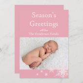 Roze Sneeuwvlokken Foto Kerstkaart (Voorkant / Achterkant)