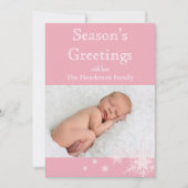 Roze Sneeuwvlokken Foto Vakantiekaart Feestdagenkaart (Voorkant)