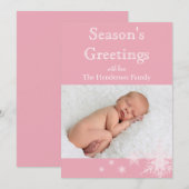 Roze Sneeuwvlokken Foto Vakantiekaart Feestdagenkaart (Voorkant / Achterkant)