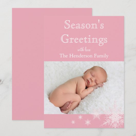 Roze Sneeuwvlokken Foto Vakantiekaart Feestdagenkaart (Voorkant / Achterkant)