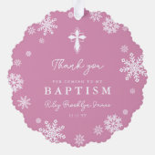 Roze Sneeuwvlokken Foto Winter Doop Dank u Ornament Kaart (Achterkant)