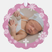 Roze Sneeuwvlokken Foto Winter Doop Dank u Ornament Kaart (Voorkant)