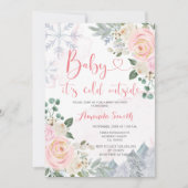 Roze sneeuwvlokken Het is koud buiten Baby shower Kaart (Voorkant)