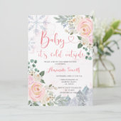 Roze sneeuwvlokken Het is koud buiten Baby shower Kaart (Staand voorkant)
