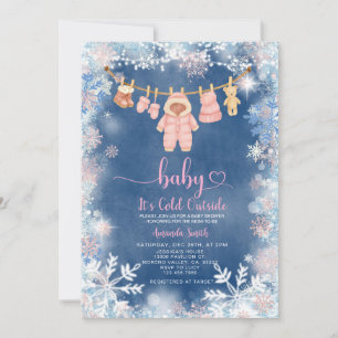 Roze Sneeuwvlokken Het Is Koud Buiten Baby Shower Kaart