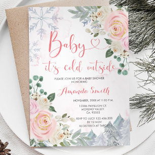 Roze sneeuwvlokken Het is koud buiten Baby shower Kaart