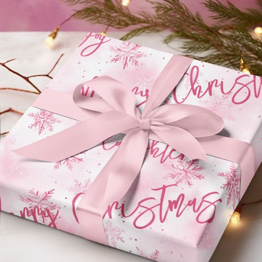 Roze Sneeuwvlokken Joy Geluk Lachen Kerstmis Cadeaupapier