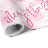 Roze Sneeuwvlokken Joy Geluk Lachen Kerstmis Cadeaupapier (Rol Hoek)