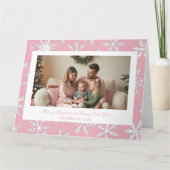  Roze Sneeuwvlokken Kerstfoto Vakantie Kaart (Voorkant)
