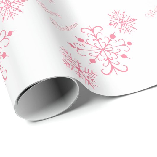 Roze Sneeuwvlokken Kerstmis Wrapping Papier (Rol Hoek)
