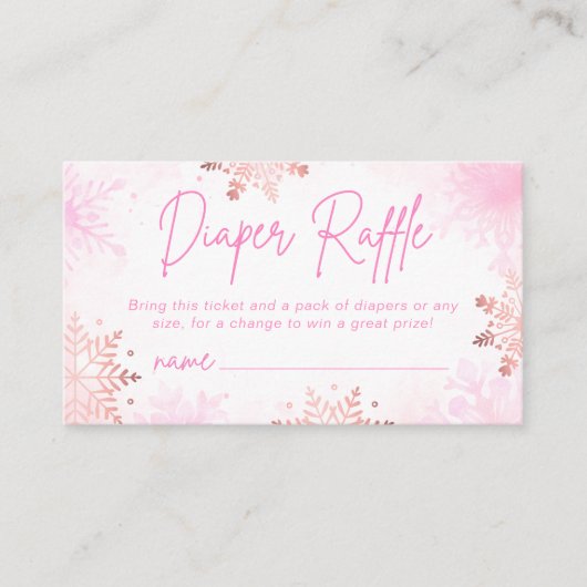 Roze Sneeuwvlokken Luier Raffle Meisje Baby shower Informatiekaartje (Voorkant)