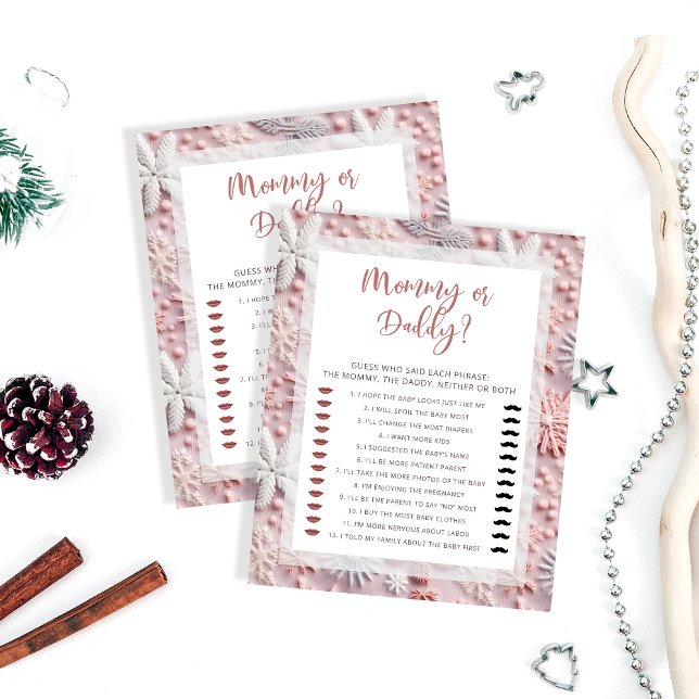 Roze Sneeuwvlokken Mama of Daddy Baby shower Spel (Creator heeft geüpload)