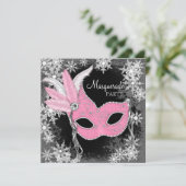 Roze Sneeuwvlokken Maskerade Feest Kaart (Staand voorkant)