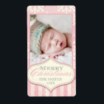 ROZE SNEEUWVLOKKEN MERRY CHRISTMAS PHOTO LABEL<br><div class="desc">ROZE EN CRÈME SNEEUWVLOKKEN VROLIJK KERSTFOTOLABEL. ELKE CLARKE©</div>
