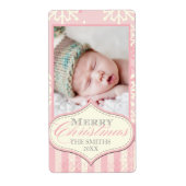 ROZE SNEEUWVLOKKEN MERRY CHRISTMAS PHOTO LABEL (Voorkant)