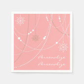 Roze sneeuwvlokken mid century elegant winter leuk servet (Voorkant)