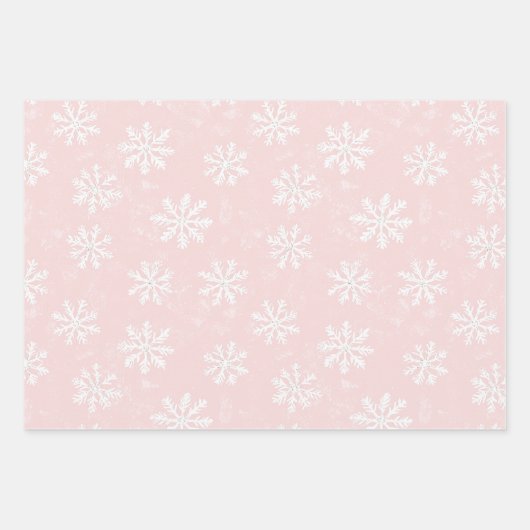 Roze Sneeuwvlokken  Ornamenten Kerst Inpakpapier Vel (Voorkant 2)