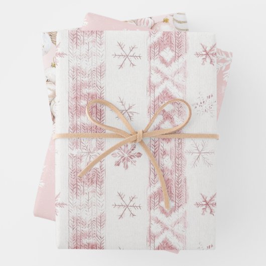 Roze Sneeuwvlokken Ornamenten Kerst Inpakpapier Vel (In situ)
