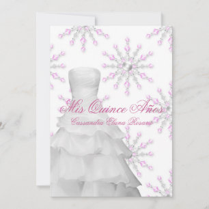 Roze Sneeuwvlokken Roze Witte Quinceanera Kaart
