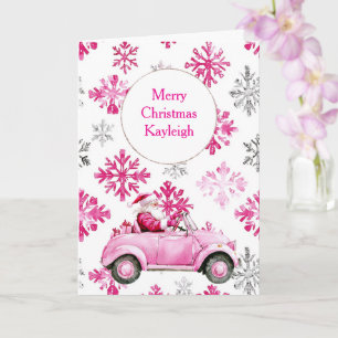 Roze Sneeuwvlokken Santa Car Kaart