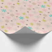 Roze sneeuwvlokken Turquoise Lime Groen Grijs Cadeaupapier (Hoek)