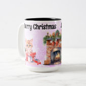 Roze sneeuwvlokken tweekleurige koffiemok (Voorkant links)