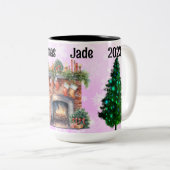 Roze sneeuwvlokken tweekleurige koffiemok (Voorkant rechts)