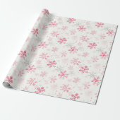 Roze Sneeuwvlokken Vintage Kerstmis Cadeaupapier (Uitgerold)