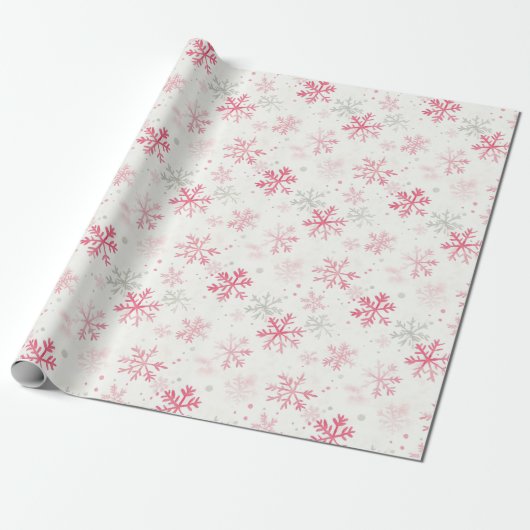 Roze Sneeuwvlokken Vintage Kerstmis Cadeaupapier (Uitgerold)