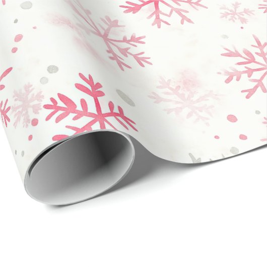 Roze Sneeuwvlokken Vintage Kerstmis Cadeaupapier (Rol Hoek)