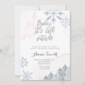 Roze Sneeuwvlokken Winter Baby shower Uitnodiging (Voorkant)