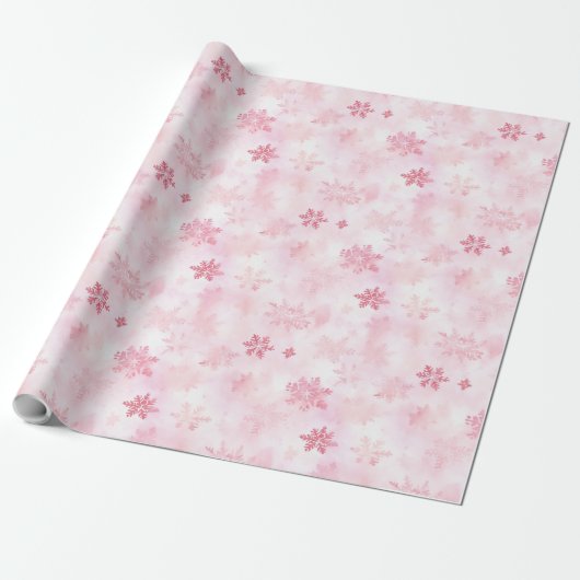 Roze Sneeuwvlokken Winter Cadeaupapier (Uitgerold)