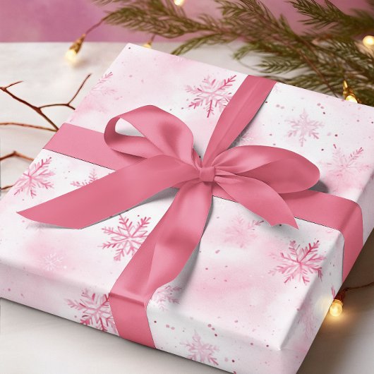 Roze Sneeuwvlokken Winter Cadeaupapier