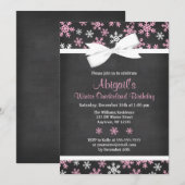 Roze sneeuwvlokken Winter Onederland Chalkboard Bo Kaart (Voorkant / Achterkant)