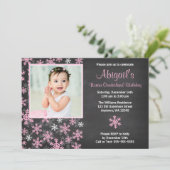 Roze Sneeuwvlokken Winter Onederland krijtbord Fot Kaart (Staand voorkant)