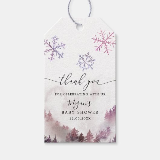 Roze Sneeuwvlokken Winter Wonderland Baby shower Cadeaulabel (Voorkant)
