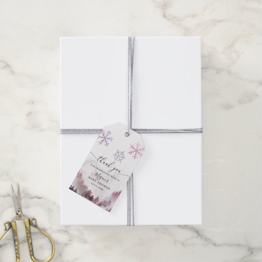 Roze Sneeuwvlokken Winter Wonderland Baby shower Cadeaulabel (Met Touw)