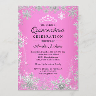 Roze Sneeuwvlokken Winter Wonderland Quinceanera Kaart