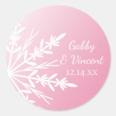 Roze sneeuwvlokwinterweduwenzegels ronde sticker (Voorkant)