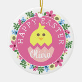 Roze Snellere Ring Baby Fotonaam Eg Chick Keramisch Ornament (Voorkant)