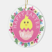 Roze Snellere Ring Baby Fotonaam Eg Chick Keramisch Ornament (Links)