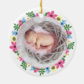 Roze Snellere Ring Baby Fotonaam Eg Chick Keramisch Ornament (Achterkant)