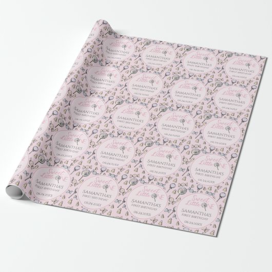 Roze Snoep Baby shower Sweet Little One Cadeaupapier (Uitgerold)