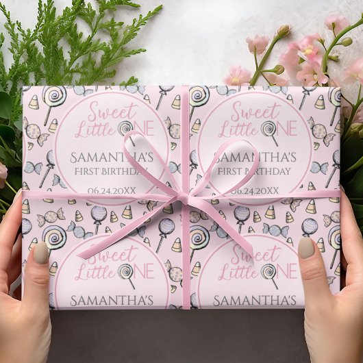 Roze Snoep Baby shower Sweet Little One Cadeaupapier