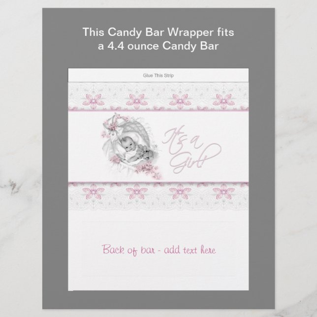 Roze Snoep Bar voor Baby shower (Voorkant)