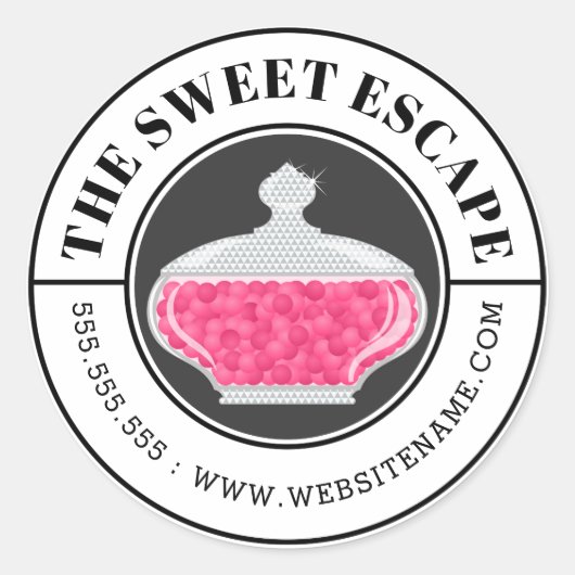 Roze Snoep buffer en gebogen tekst Ronde Sticker (Voorkant)